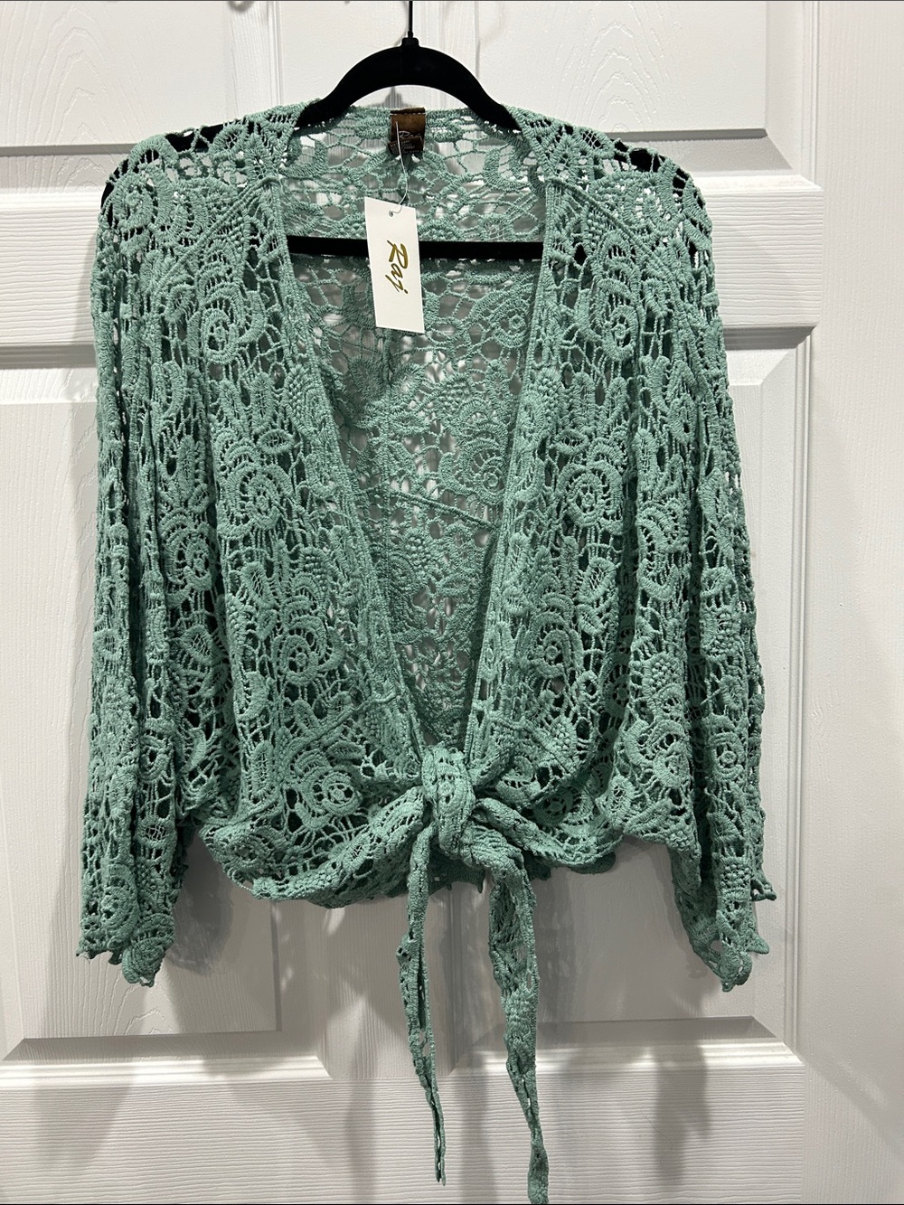NWT Raj Crochet Tie-Front Cardigan - mint green